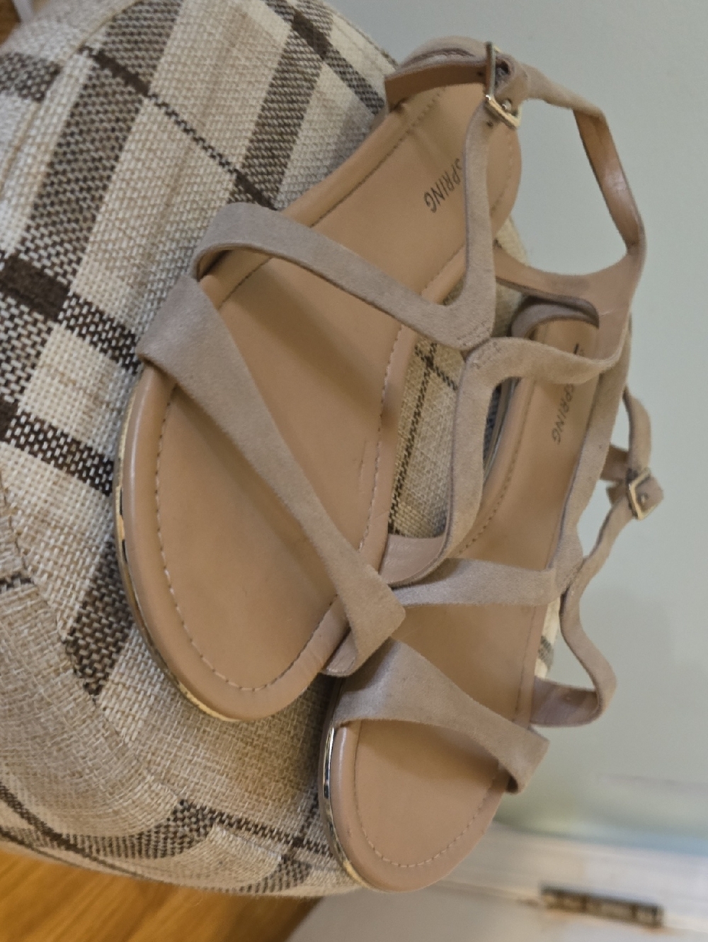 Call It Spring Taupe Strappy Flat Sandals 7.5 As Is